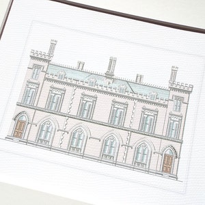 Architectural Print 6 of Pastel English Manor House Drawing on Archival Watercolor Paper