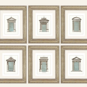 6 Set of Classical Architecture Doorways with Pale Blue Accent Antique Illustration Archival Prints