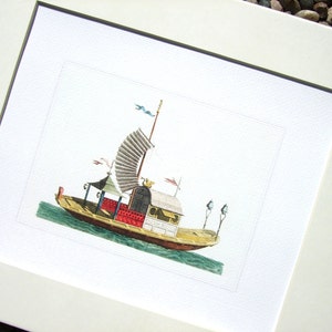 Chinesische Dschunke mit Harmonika-Segel & Pagodenstruktur Fine Art Archival Print