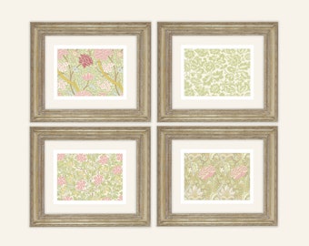 Set of 4 William Morris Peony & Floral Botanical Wallpaper Patterns Archival Quality Prints on Watercolor Paper