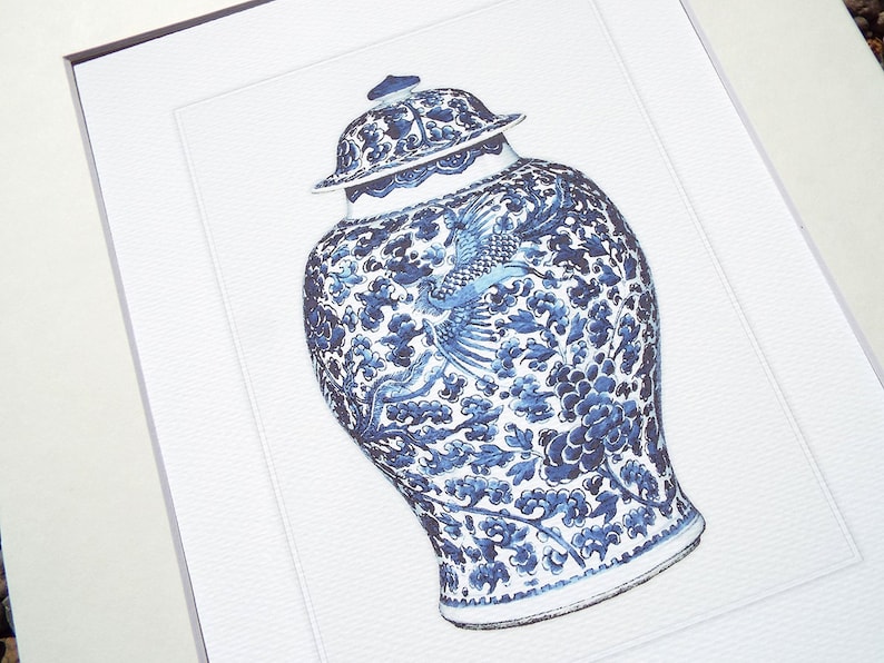 Set of 4 Blue & White Ginger Jar Fine Art Prints on Archival Watercolor Paper image 5