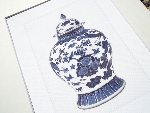 Blue & White Porcelain Ginger Jar - Birds & Flowers Design Blue & White Porcelain Ginger Jar - Birds & Flowers Design