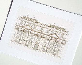 Architectural Drawing Building with Corinthian Columns Facade Archival Print