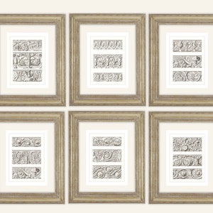 6 Set of Architectural Prints of Decorative Architectural Detail in Sepia 1 on Watercolor Paper
