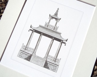 Sepia Pagoda Style 2 Garden Gazebo Antique Illustration Archival Print