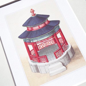 Chinoiserie Pagoda Architectural Drawing 2 Archival Quality Print on Watercolor Paper