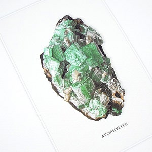 Apophylite Mineral Specimen Archival Print on Watercolor Paper