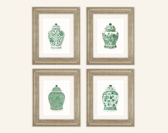 Set of 4 Green Ginger Jar Fine Art Prints on Archival Watercolor Paper