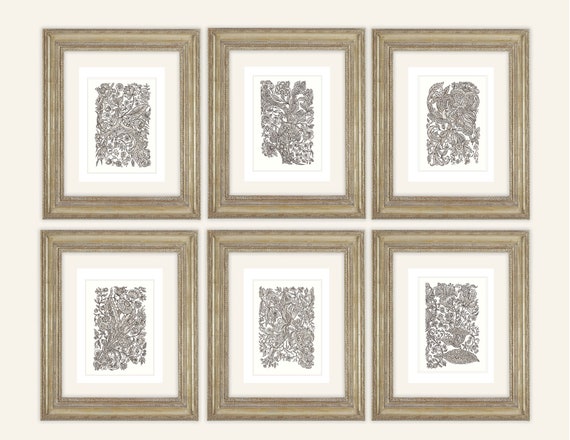Floral Historical Art Prints Set: Sepia Botanical Design on Watercolor Paper