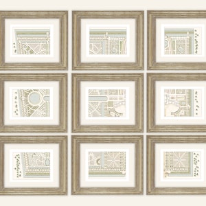 Set von 9 Holländischen Antiken Garten Plan Detail Kunstdrucken auf Aquarell Papier
