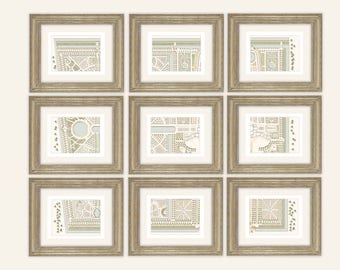 Set of 9 Dutch Antique Garden Plan Detail Archival Prints on Watercolor Paper