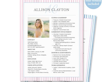 Sorority Resume Template with Photo, Rush Resume, Editable Sorority Resume and Cover Letter, College Sorority Recruitment PNM Resume, Canva