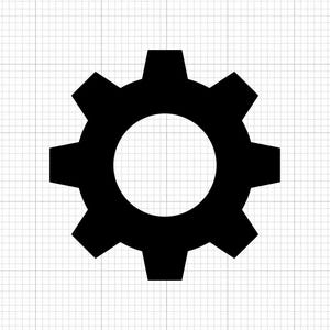 May include: A black gear icon with a circular center and eight evenly spaced teeth. The gear is set against a white background with a subtle grid pattern, suggesting a technical or mechanical theme.