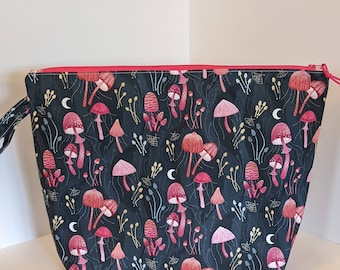 Large Wedge Bag with Organizer Pocket - Moonlight Mushrooms