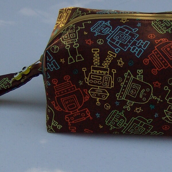 Small Zippered Project Bag - Robots