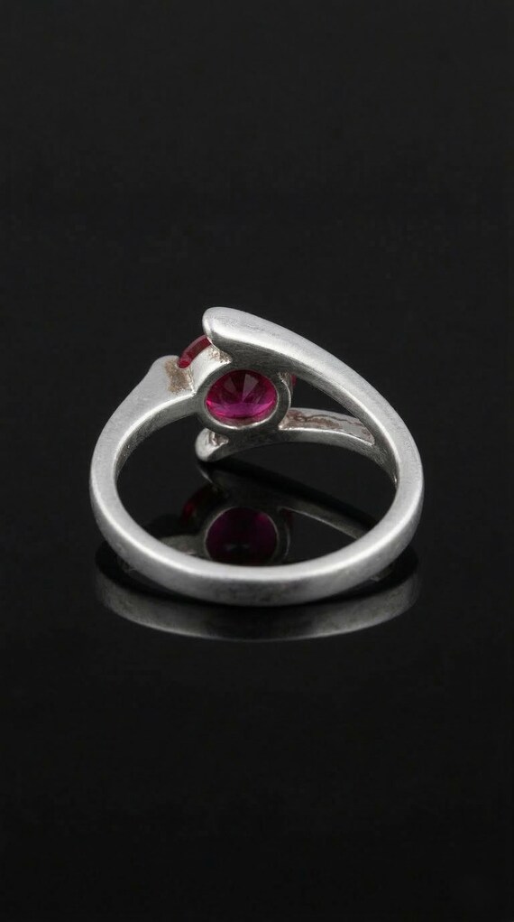 Red Ruby Solitaire Ring, Sterling Silver Bypass B… - image 6