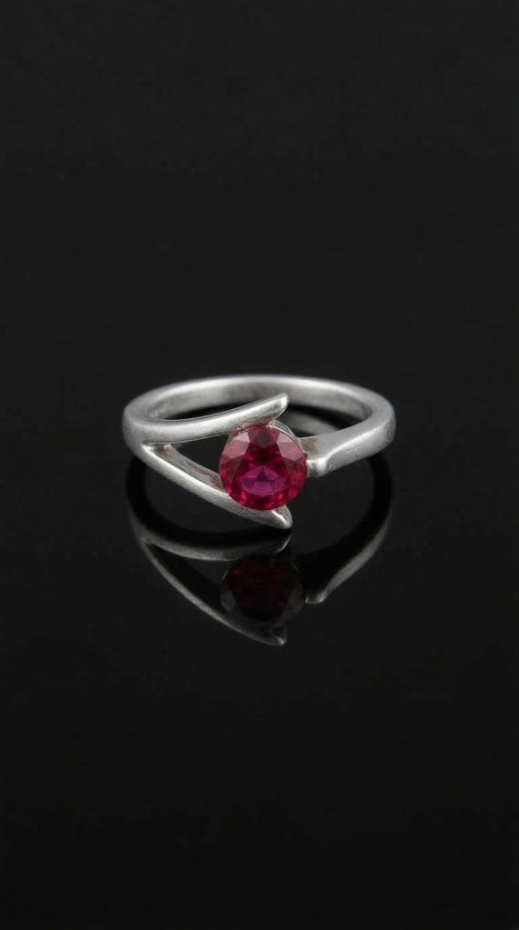 Red Ruby Solitaire Ring, Sterling Silver Bypass B… - image 5