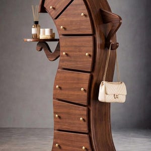 Armario escultural de madera, cajonera moderna, organizador artístico para el pasillo, mueble que marca tendencia.