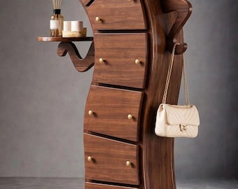 Sculptural Wooden Cabinet, Modern Drawer Unit, Artistic Hallway Organizer, Statement Furniture