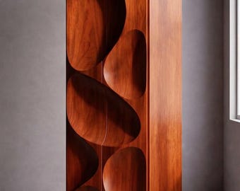 Sculptural Walnut Armoire, Hand-Finished Abstract 2-Door Cabinet, Statement Furniture