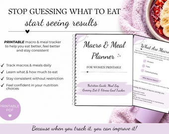 Macro & Meal Planner for Women | Nutrition Tracker, Log, Grocery List (PDF)