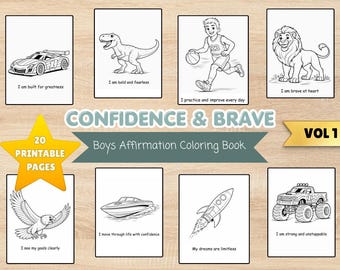 Boys Affirmation Coloring Book | Confidence, Brave, Cars, Trucks, Animals (PDF Download)
