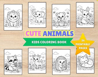 Baby Animal Coloring Book for Kids | 37 Easy Pages, Toddler Preschool Activity (Digital Download)