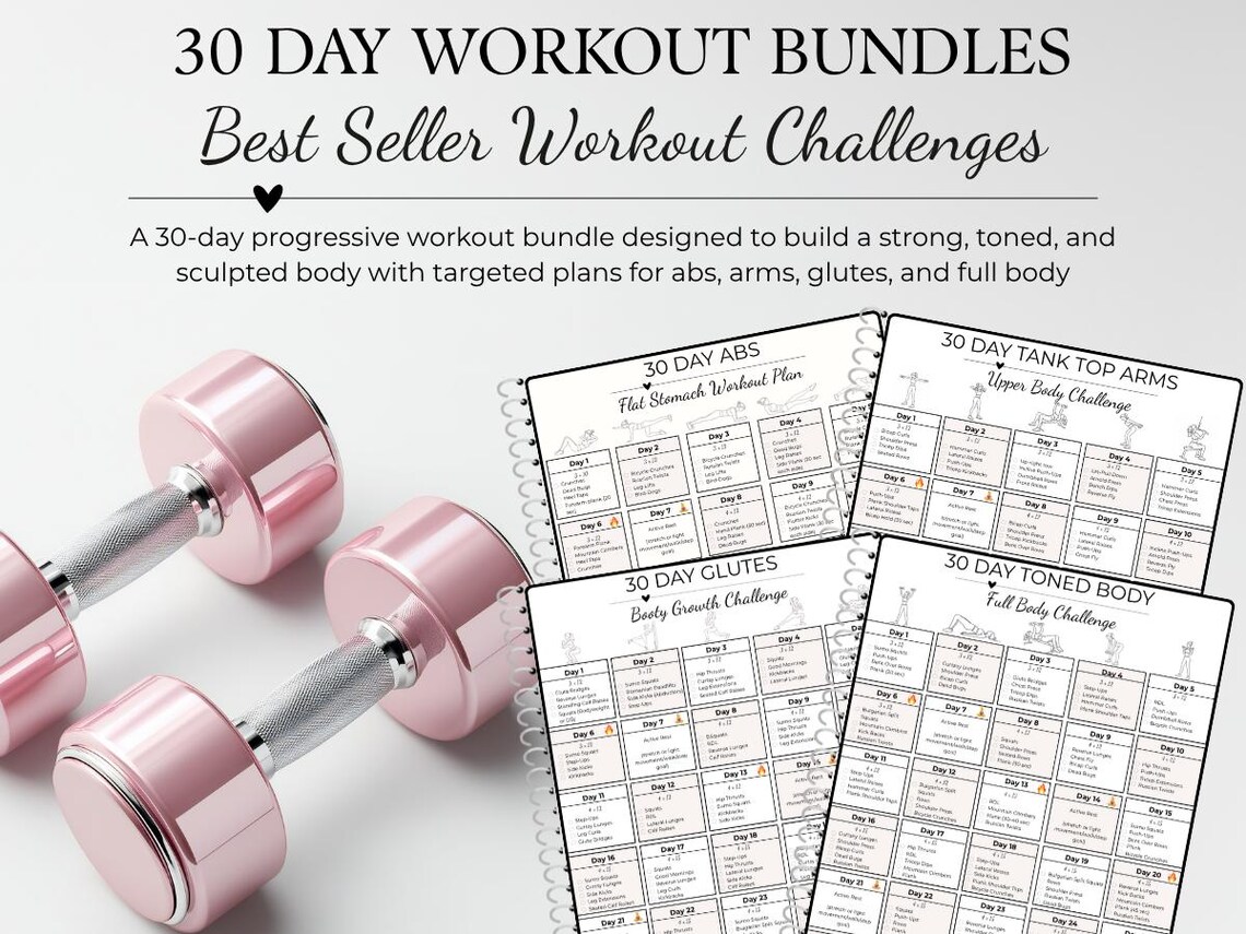 30 Day Workout Challenge Bundle | Abs, Arms, Glutes, Full Body Plans ...