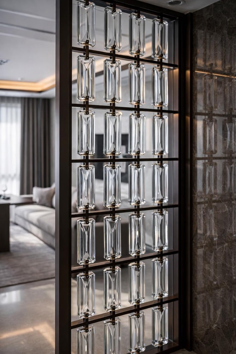 Separates Frame Crystal Glass Room Divider, Metal Frame Partition Panel, Modern ...