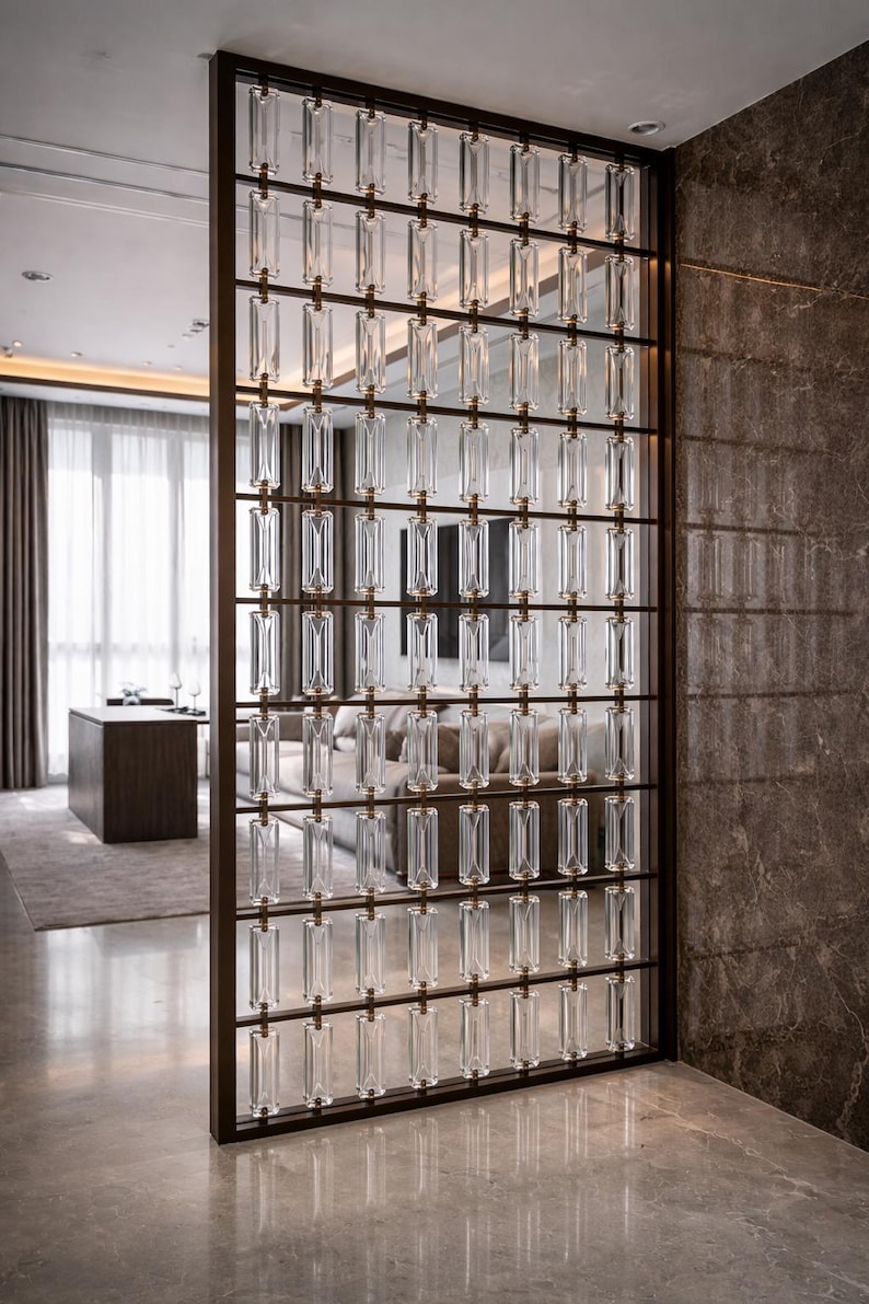 Separates Frame Crystal Glass Room Divider, Metal Frame Partition Panel, Modern ...