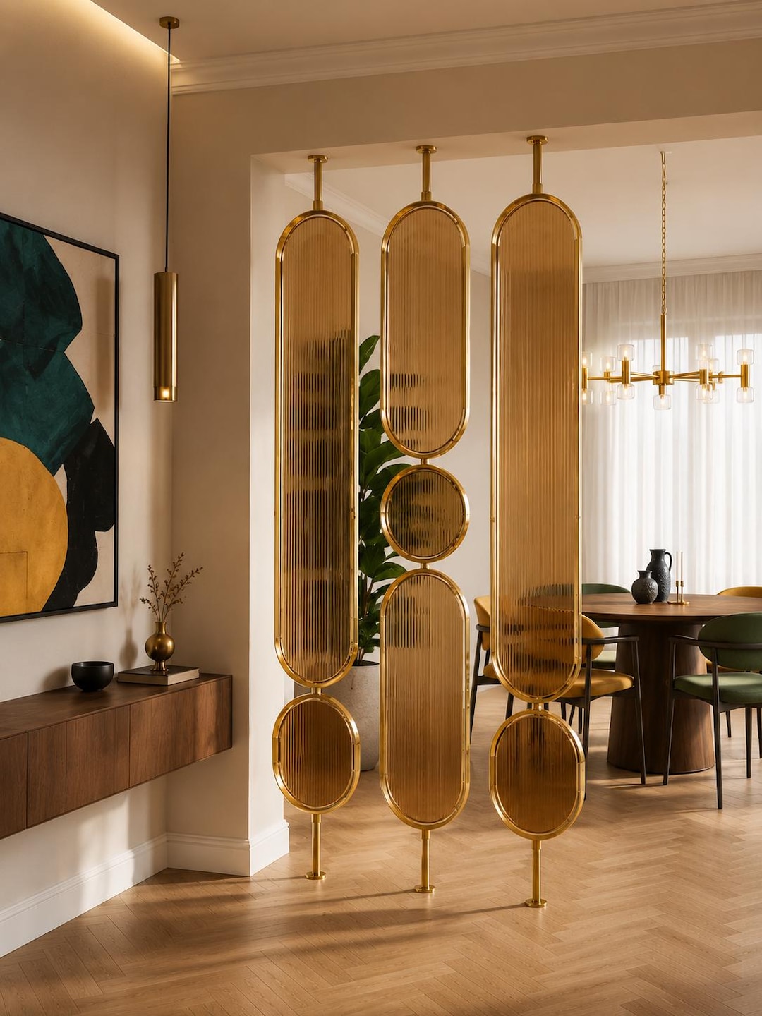 Bespoke Fluted Glass Room Divider, Gold Stainless Steel Partition Wall ...