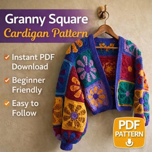 Daisy Grandma Square häkeln Cardigan Muster (PDF) Boho Retro Pullover Anleitung