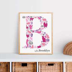 Personalized Kitty Monogram Print - Custom Kitty Cat Nursery Art - Girls Room Kitty Art- Nursery Kitten Initial - Cat Letter for Kids' Room