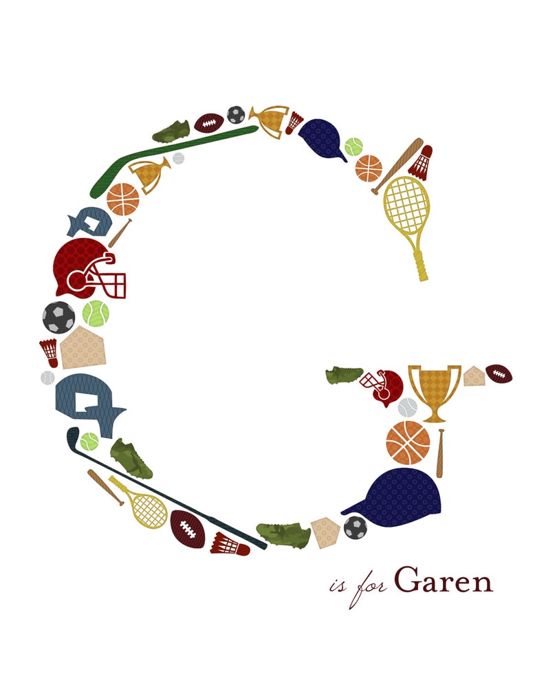 Sports Monogram Print Custom Monogram Sports Themed Sports Etsy