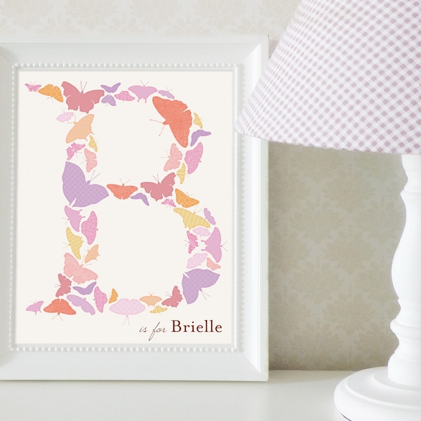 Butterfly Monogram Print, Butterfly Monogram, Butterfly Nursery Monogram, Butterfly Nursery Wall Decor, Butterfly Nurser Letter