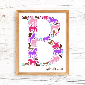 Horse Monogram Print; Girls Western Room Decor; Cowgirl Themed Wall Art; Custom Western Themed Nursery Letter; Personalized Pony Initial