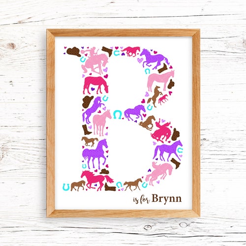 Horse Monogram Print Girls Western Room Decor Cowgirl Themed Etsy