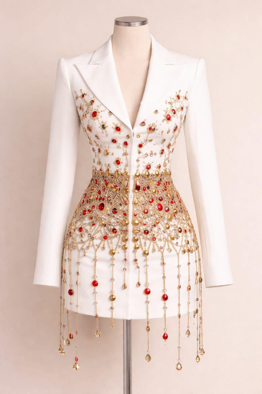 white embroidered dress short Suncoo White Beige Embroidered Mini Dress for Women – SeeSaw Boutique main image 1
