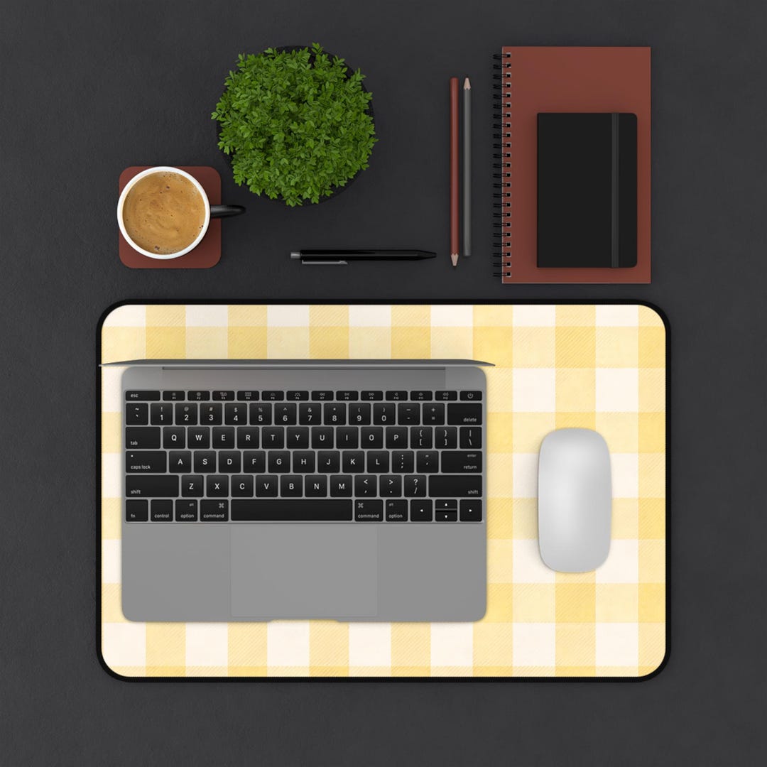 Yellow Gingham Plaid Desk Mat | Large Keyboard Mouse Pad - Etsy