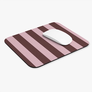 Pink Striped Mouse Pad, Aesthetic Desk Pad, Preppy Coquette Desk Decor, Cute Office Mousepad, Girly Workspace Setup