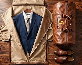 Custom Leather Garment Duffle Bag Men Convertible Suit Shoe Compartment Personalized Travel Overnight Groomsmen Father’s Day Gift Graduation