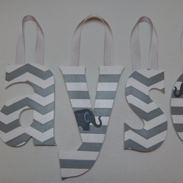 Custom Hand Painted Nursery Letters - Gray Elephants