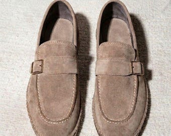Mocasines de esparto de gamuza para hombre hechos a mano, mocasines de verano forrados en piel. Zapatos cómodos artesanales para hombre.