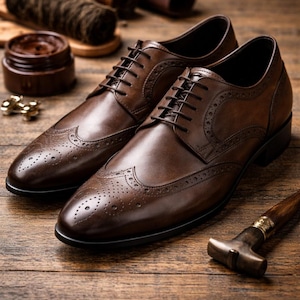 Men's Brown Leather Oxford Brogue Dress Shoes – Classic Lace-Up Formal Footwear