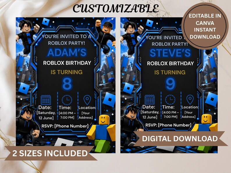 Roblox Birthday Party Invitation Template, Editable Canva Gaming Party ...