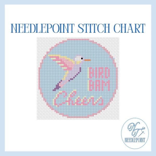 Bird Bam Cheers | Digital Needlepoint Chart | Mahjong Coaster Design | 13 Mesh Pattern | Instant Download