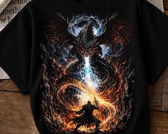 Epic Dragon Battle Halftone PNG | Dark Fantasy Warrior Fire Magic Design Old school graphic tees | DTF Transfer | Digital Download