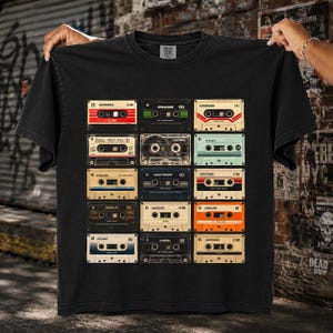 Retro kassettsamling Halvton PNG Vintage musikband Analog ljuddesign Old school grafiska t-shirts | DTF-överföring | Digital nedladdning