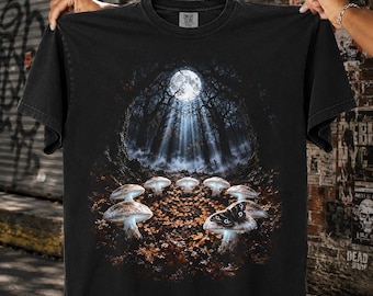 Moth Mushroom Halftone PNG, Moonlit Forest Dark Cottagecore, Witchy Nature Design | DTF Transfer | Digital Download