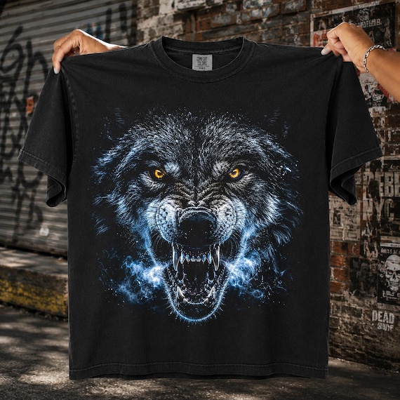 Alpha Wolf Halftone PNG Electric Wolf Dark Predator Wildlife Design Old school graphic tees | DTF Transfer | Digital Download